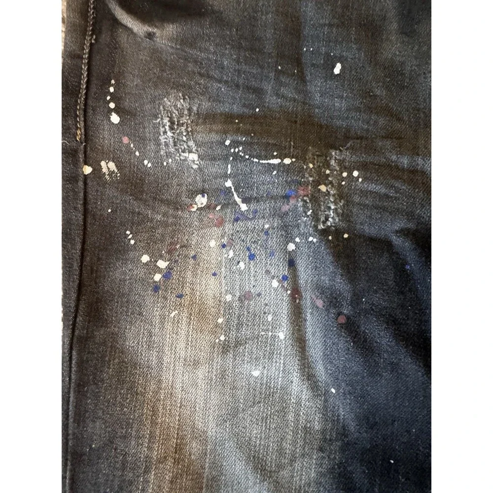 THRILL Girls Size 16 Black Jeans Distressed Paint Splatter Y2K Straight Leg